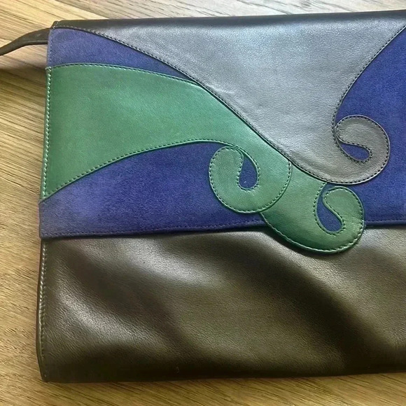 🔥NOUCHKA🔥 |  Vintage 1960’s black, blue and green leather patterned handbag - Picture 4 of 11
